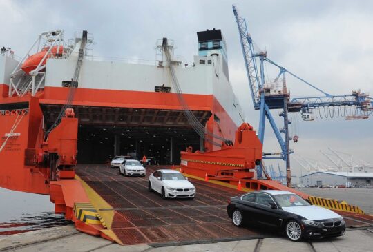 Cars coming off a Wallenius Wilhemsen Logistics vessel Sept. 18, 2014, during the official opening of BMW's vehicle distribution center in Baltimore. BMW Group broke ground April 21, 2015, on a new vehicle distribution center in Galveston.
BALTIMORE, MD - SEPTEMBER 18:  BMW vehicles coming off of the Wallenius Wilhemsen Logistics vessel during the official opening of BMW's newest Vehicle Distribution Center on September 18, 2014 in Baltimore, Maryland.  (Photo by Larry French/Getty Images for BMW)